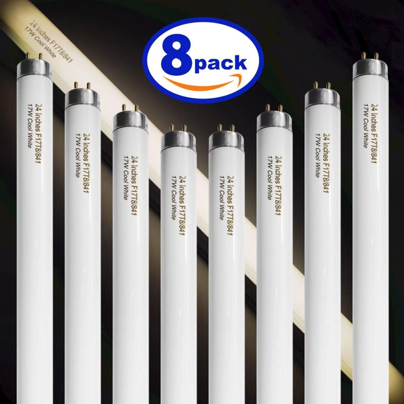 Konideke 8 Pack 24 inch F17T8/841 17 Watts Light Bulb, 2 Foot Straight Fluorescent Tube T8 Tube Light, 4100K Cool White 1400 Lumen G13 Medium Bi-Pin Cap 8 Count - Image 4