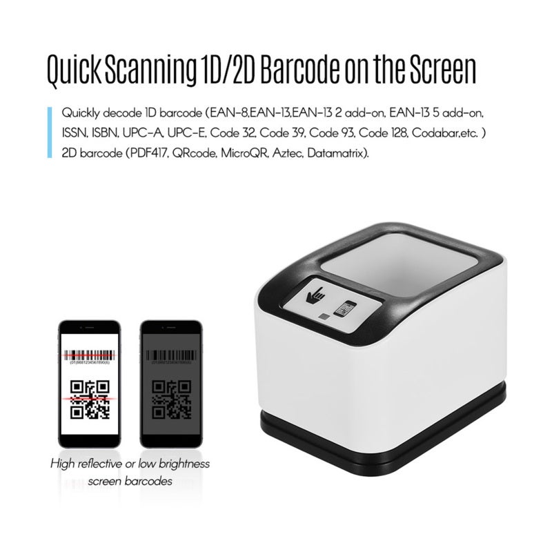 2200 1D/2D/QR Bar Code Scanner CMOS Image Desktop Barcode Reader USB Omnidirectional Screen Barcode Scanner - Image 5