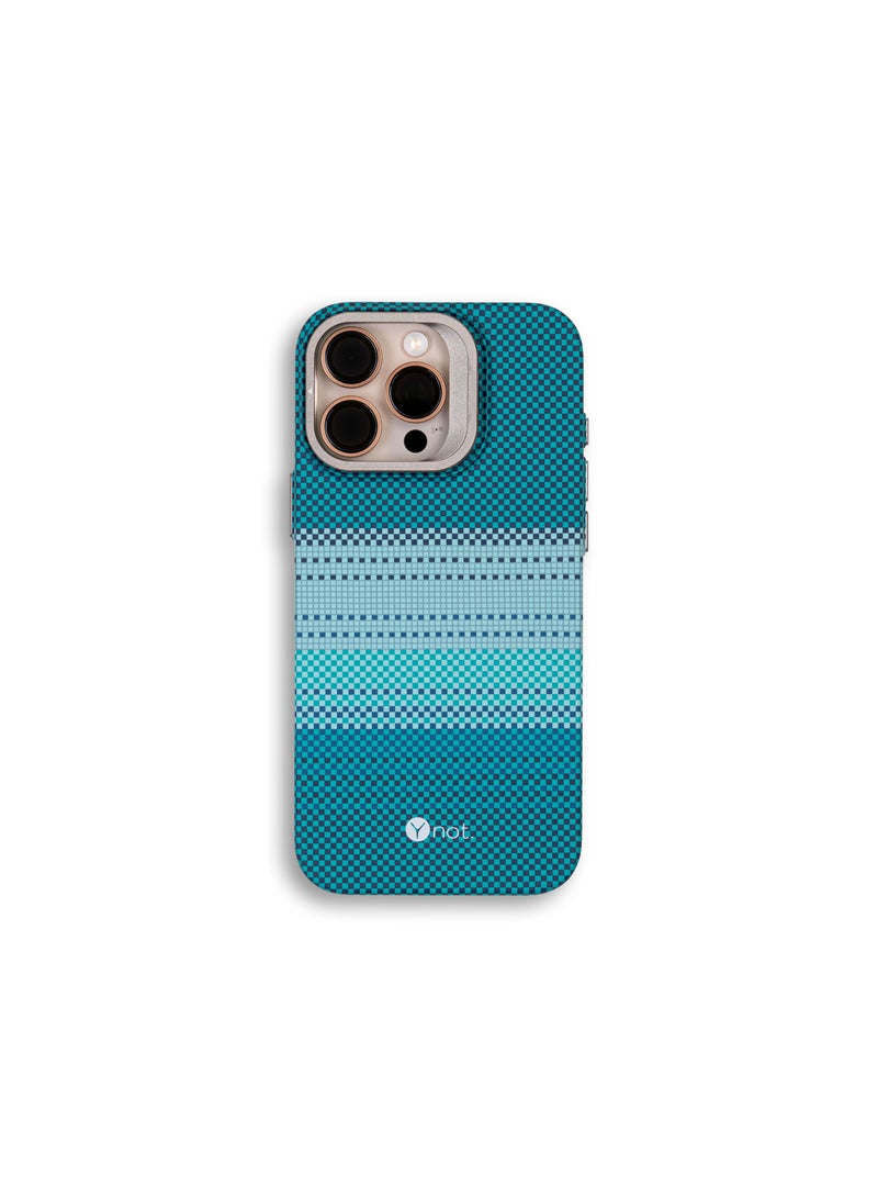 YNOT iPhone 15 Pro Kevlar Fiber Case with MagSafe and Stand - Blue Carbon - Image 1