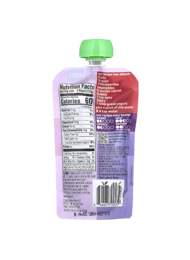 Plum Organics Plum Organics, Mighty Morning, 4 Food Group Blend, Tots, Apple, Blackberry, Purple Carrot, Greek Yogurt, Oat, 4 oz (113 g)  - Image 2