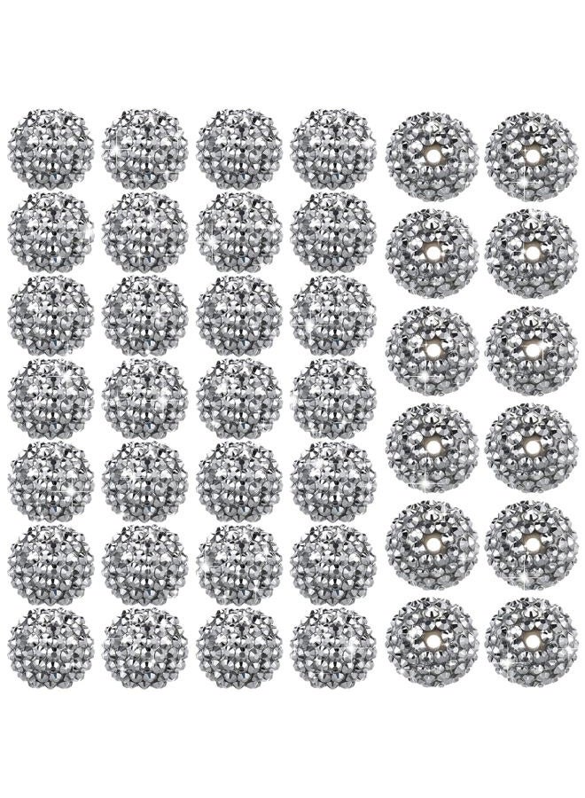 Loetere 40 Pcs 20 mm Rhinestone Beads Bulk Crystal Round Disco Ball Chunky Bubblegum Beads for Pens Bracelets Charms Craft European Style Jewelry Making Supplies Christmas(Silver) - Image 1