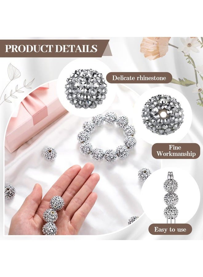 Loetere 40 Pcs 20 mm Rhinestone Beads Bulk Crystal Round Disco Ball Chunky Bubblegum Beads for Pens Bracelets Charms Craft European Style Jewelry Making Supplies Christmas(Silver) - Image 3