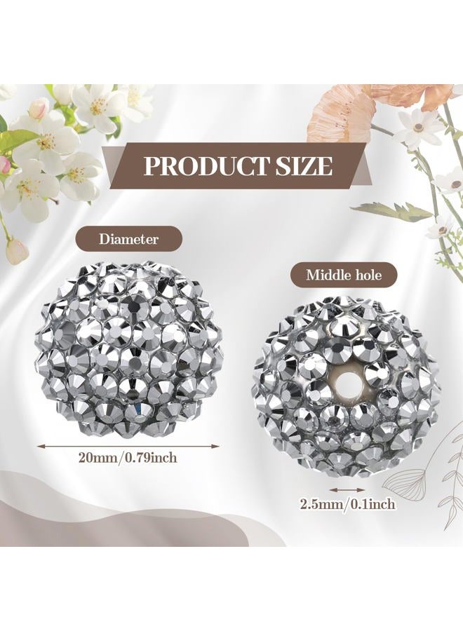 Loetere 40 Pcs 20 mm Rhinestone Beads Bulk Crystal Round Disco Ball Chunky Bubblegum Beads for Pens Bracelets Charms Craft European Style Jewelry Making Supplies Christmas(Silver) - Image 2