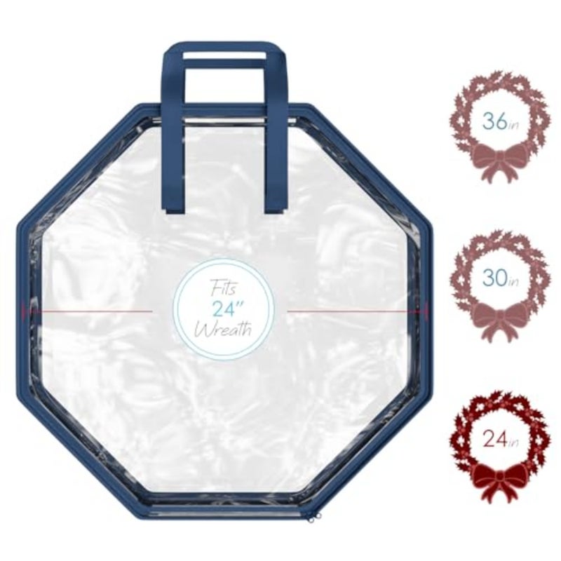 Wreath Storage Container - Clear Christmas Wreath Storage Bag, Dual Zipper and Handles - 24" Premium Wreath Storage Organizer Box - Image 5