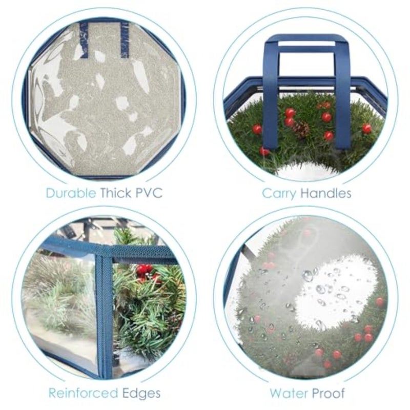 Wreath Storage Container - Clear Christmas Wreath Storage Bag, Dual Zipper and Handles - 24" Premium Wreath Storage Organizer Box - Image 4