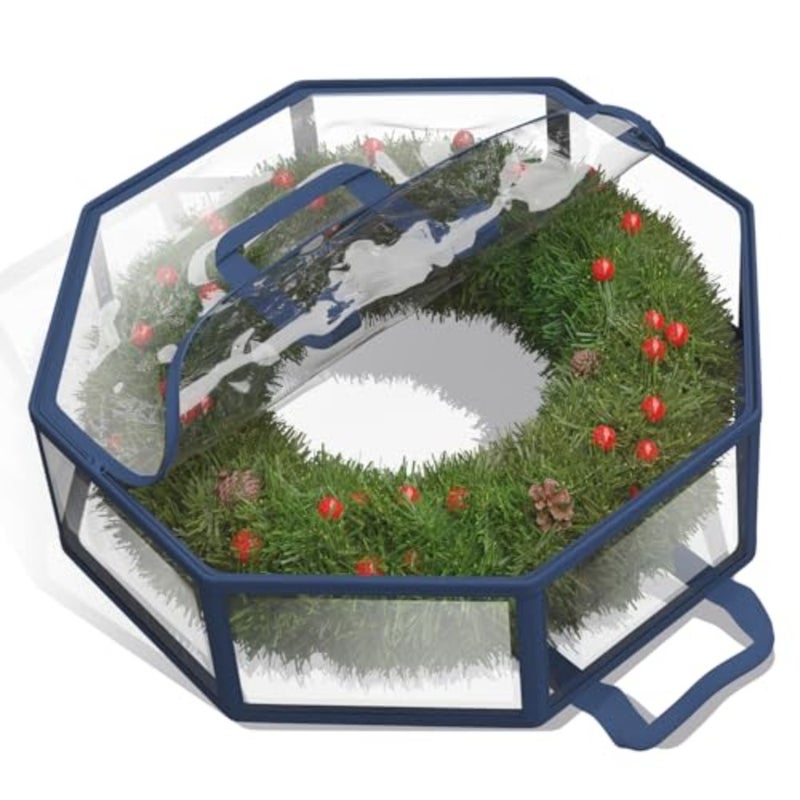 Wreath Storage Container - Clear Christmas Wreath Storage Bag, Dual Zipper and Handles - 24" Premium Wreath Storage Organizer Box - Image 1