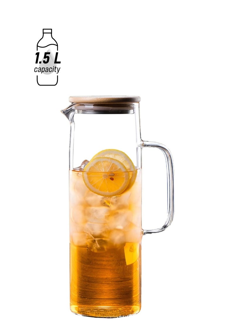 AUTOYSUR Glass Carafes Glasses Water Jug Container Water Pitcher With Bamboo Lids (1500ml) - Image 1