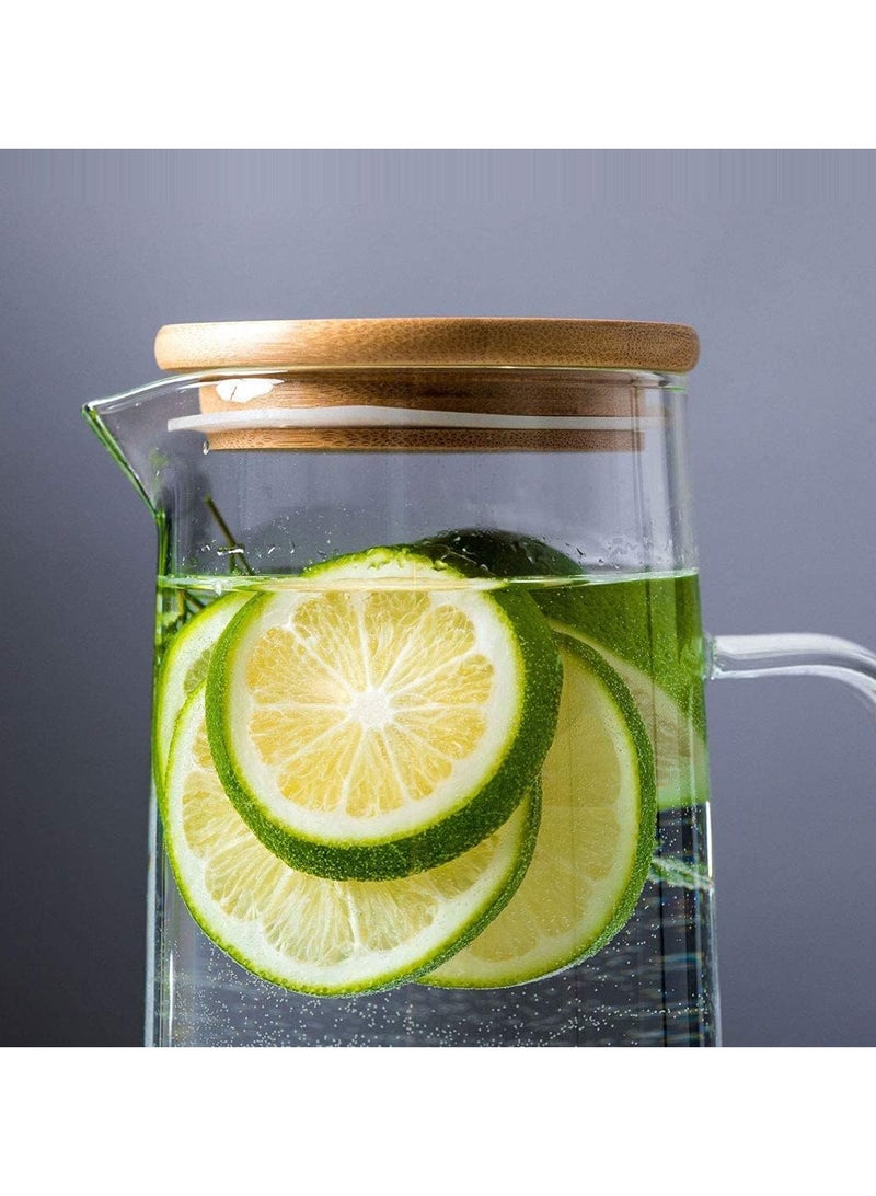 AUTOYSUR Glass Carafes Glasses Water Jug Container Water Pitcher With Bamboo Lids (1500ml) - Image 5