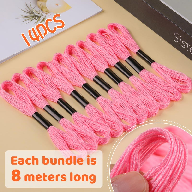 Dercuy 14 Skeins Pink Cotton Embroidery Floss - Cross Stitch Thread Set,Embroidery Thread for Friendship Bracelets - Image 3