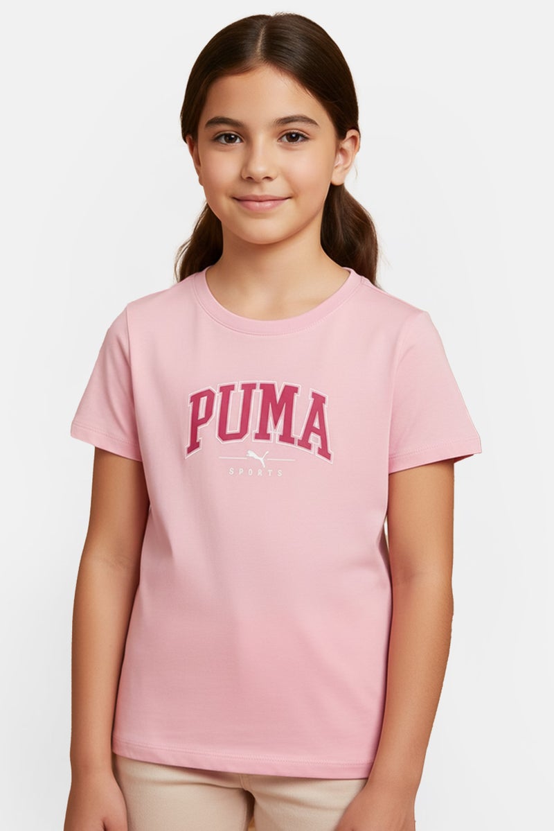 PUMA Kids Girl Brand Logo Short Sleeve Outdoor T-Shirt, Pink - Image 1
