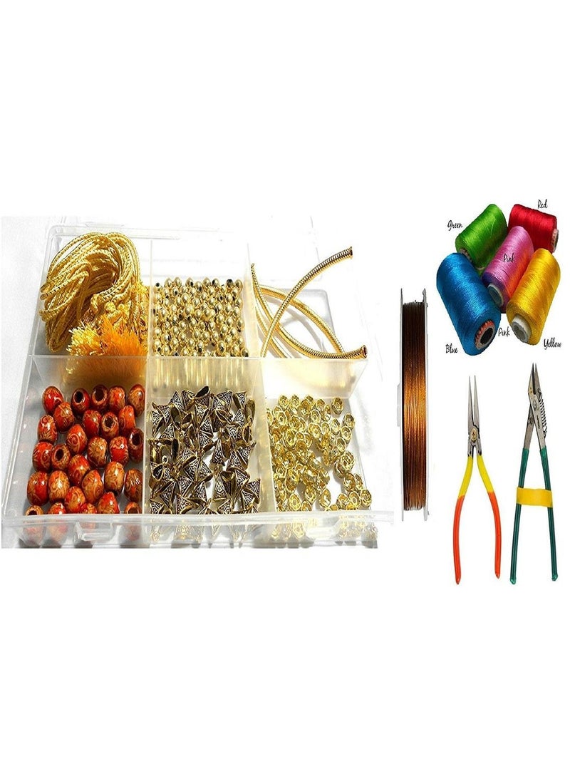GOELX Goelx Silk Thread Necklace Making Kit Golden - Variety of Essential Material with Silk Thread, Wire & Tools 
