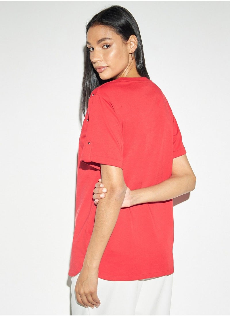 Iconic - Iconic Stud Embellished Crew Neck T-shirt with Short Sleeves - Image 1