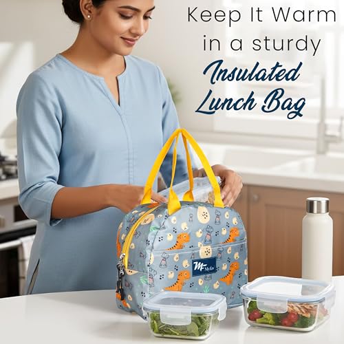 Myfav MY FAV Insulated Lunch Bag Thermal Cool Bag for Adults Men Women Kids Drinks Picnic Beach School Office Work Tote & Lunch Box Holder Cooler for Food Digitally Printed Design (Multicolor 2 Dinosour) - Image 2