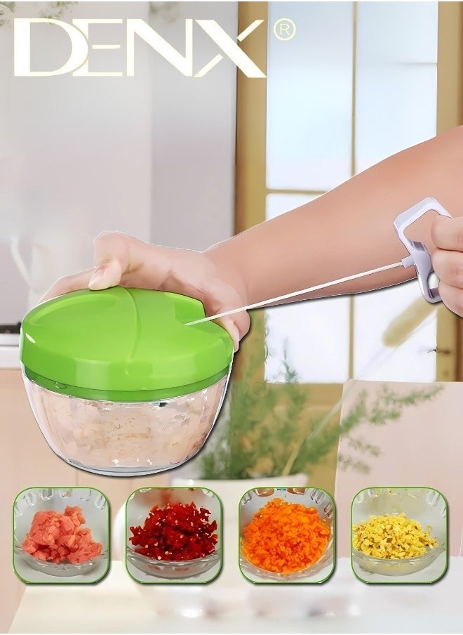 Denx Manual Food Chopper And Cutter With A Pull Cord For Chopping Onions, Garlic, And Vegetables, Green - Image 2