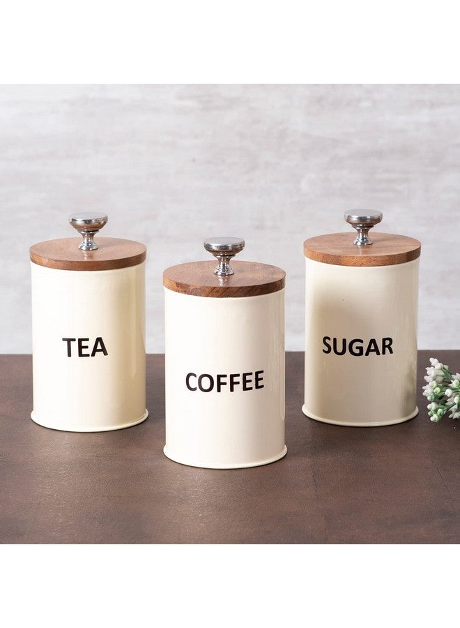 Nestroots Tea Coffee Sugar Containers Set Of 3 | Dry Fruits Kitchen Container Set | Air Tight Containers For Kitchen Storage Set (White, Tin) - 1100 Ml - Image 1