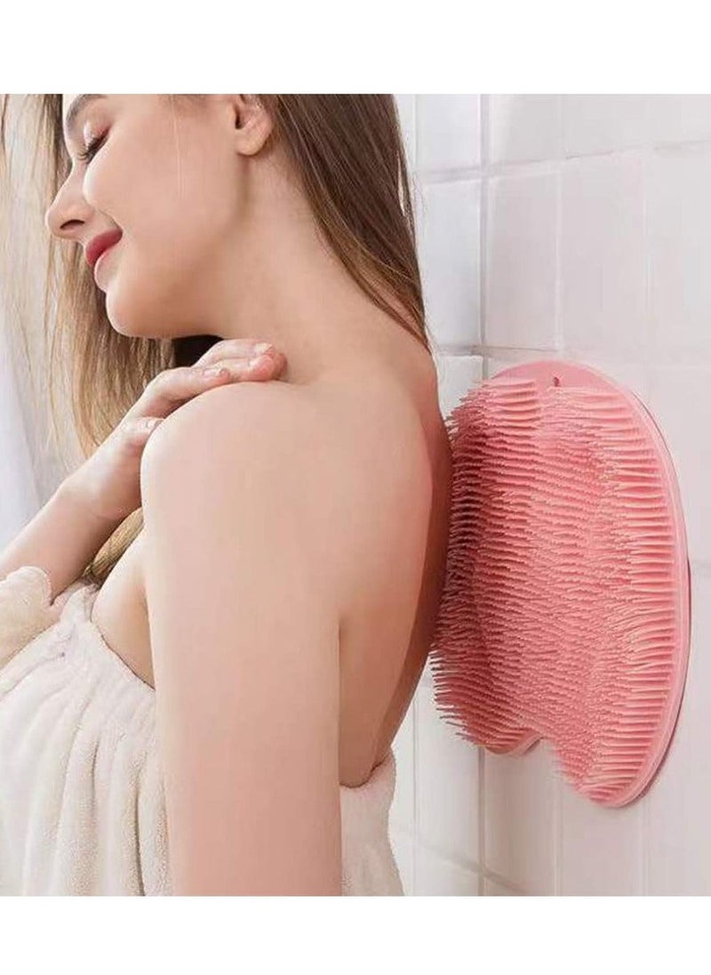 Silicone Bath Massage Pad, Shower Foot Massager Scrubber, Bathroom Wall Mounted Back Scrubber Back Exfoliator Foot Massage Pad Mat with Non Slip Suction Cups for Shower (Pink) - Image 1