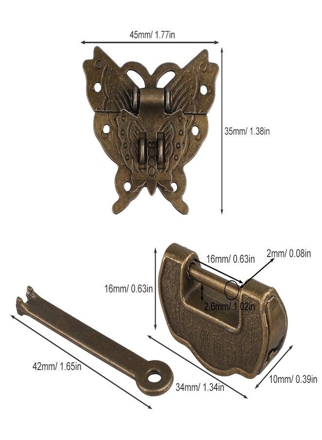 GTHER Antique Chinese Locks with Key & Latch Hasp Set, Vintage Jewelry Gift Box Decorative Padlock Lock Hardware Latch Set for Wood Box, Love Lock - Image 3