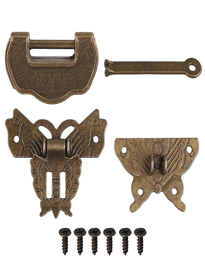 GTHER Antique Chinese Locks with Key & Latch Hasp Set, Vintage Jewelry Gift Box Decorative Padlock Lock Hardware Latch Set for Wood Box, Love Lock - Image 2
