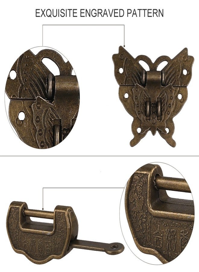 GTHER Antique Chinese Locks with Key & Latch Hasp Set, Vintage Jewelry Gift Box Decorative Padlock Lock Hardware Latch Set for Wood Box, Love Lock - Image 4