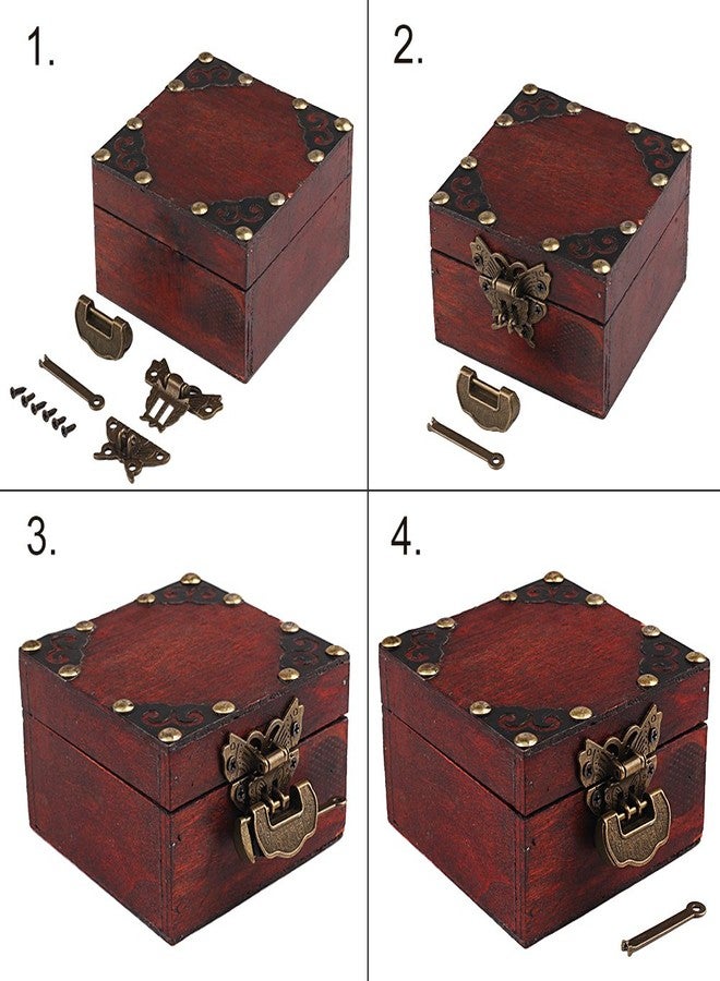 GTHER Antique Chinese Locks with Key & Latch Hasp Set, Vintage Jewelry Gift Box Decorative Padlock Lock Hardware Latch Set for Wood Box, Love Lock - Image 5
