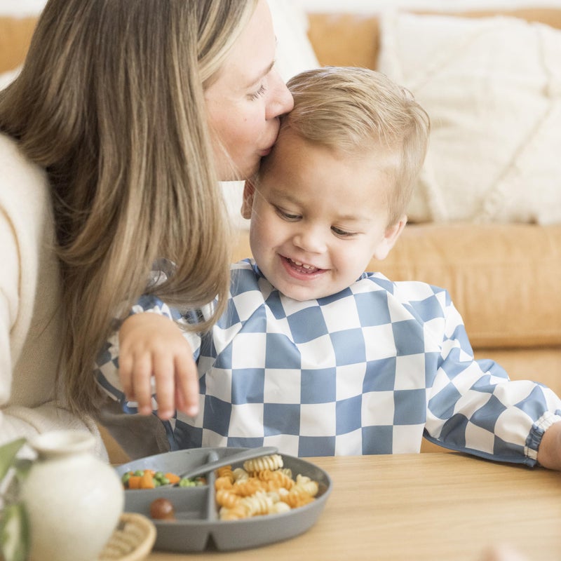 Tiny Twinkle Long Sleeve Bib for Babies & Toddlers | Waterproof Smock Bib for Eating | Machine Washable & Mess-Proof Feeding Essentials | Newborn Shower Gift (Checkers Blue, 6â€“24M) - Image 3