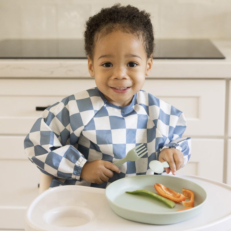 Tiny Twinkle Long Sleeve Bib for Babies & Toddlers | Waterproof Smock Bib for Eating | Machine Washable & Mess-Proof Feeding Essentials | Newborn Shower Gift (Checkers Blue, 6â€“24M) - Image 2