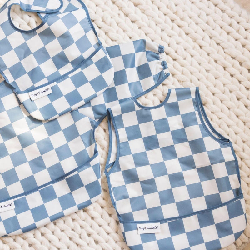Tiny Twinkle Long Sleeve Bib for Babies & Toddlers | Waterproof Smock Bib for Eating | Machine Washable & Mess-Proof Feeding Essentials | Newborn Shower Gift (Checkers Blue, 6â€“24M) - Image 5