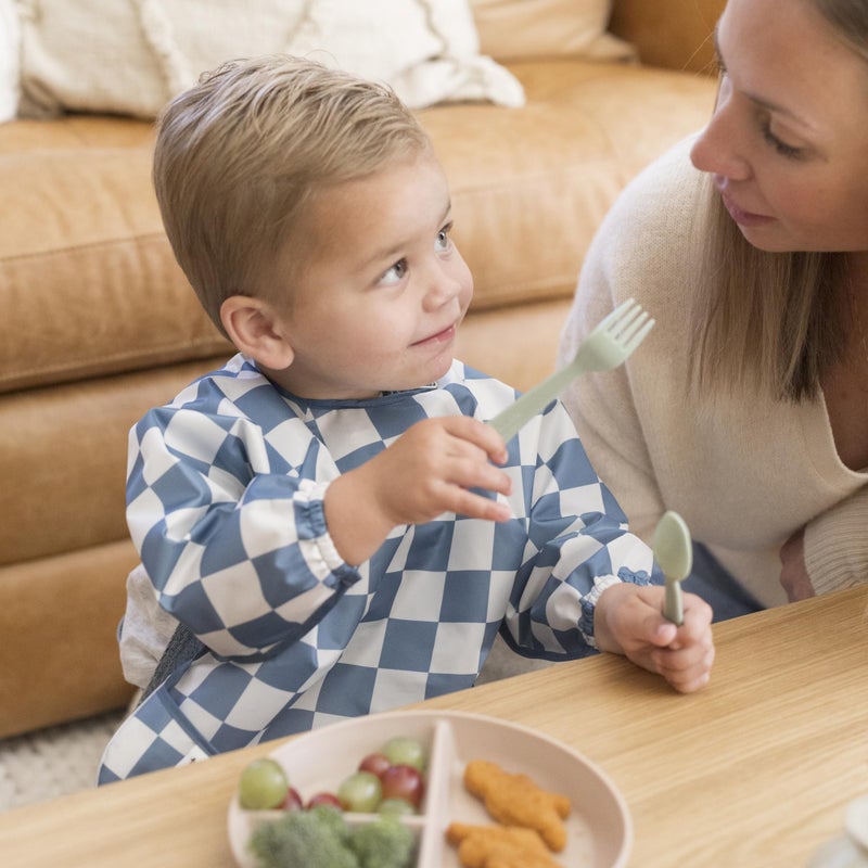Tiny Twinkle Long Sleeve Bib for Babies & Toddlers | Waterproof Smock Bib for Eating | Machine Washable & Mess-Proof Feeding Essentials | Newborn Shower Gift (Checkers Blue, 6â€“24M) - Image 4