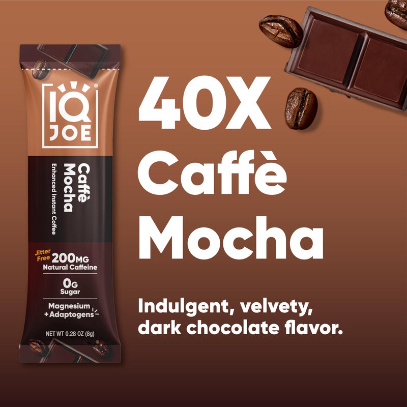 IQBAR IQJOE Mushroom Coffee Packets (40 Servings) Lionâ€™s Mane, Magtein Magnesium, Antioxidants, Adaptogens - Caffe Mocha - Instant Coffee for Focus, Clarity, Mood, Energy Boost - Sugar Free, Keto, Vegan - Image 2