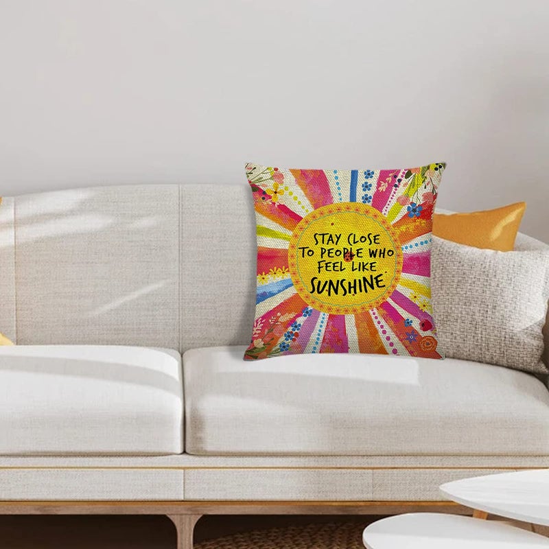 Littlefa Inspiring Gifts Cute Colour Sunshine Throw Pillow Cover Sunshine Cushion Cover Decorative Pillowcase Living Room Bedroom Decor for Girls Friends Daughter Niece Women - Stay Close - Image 3