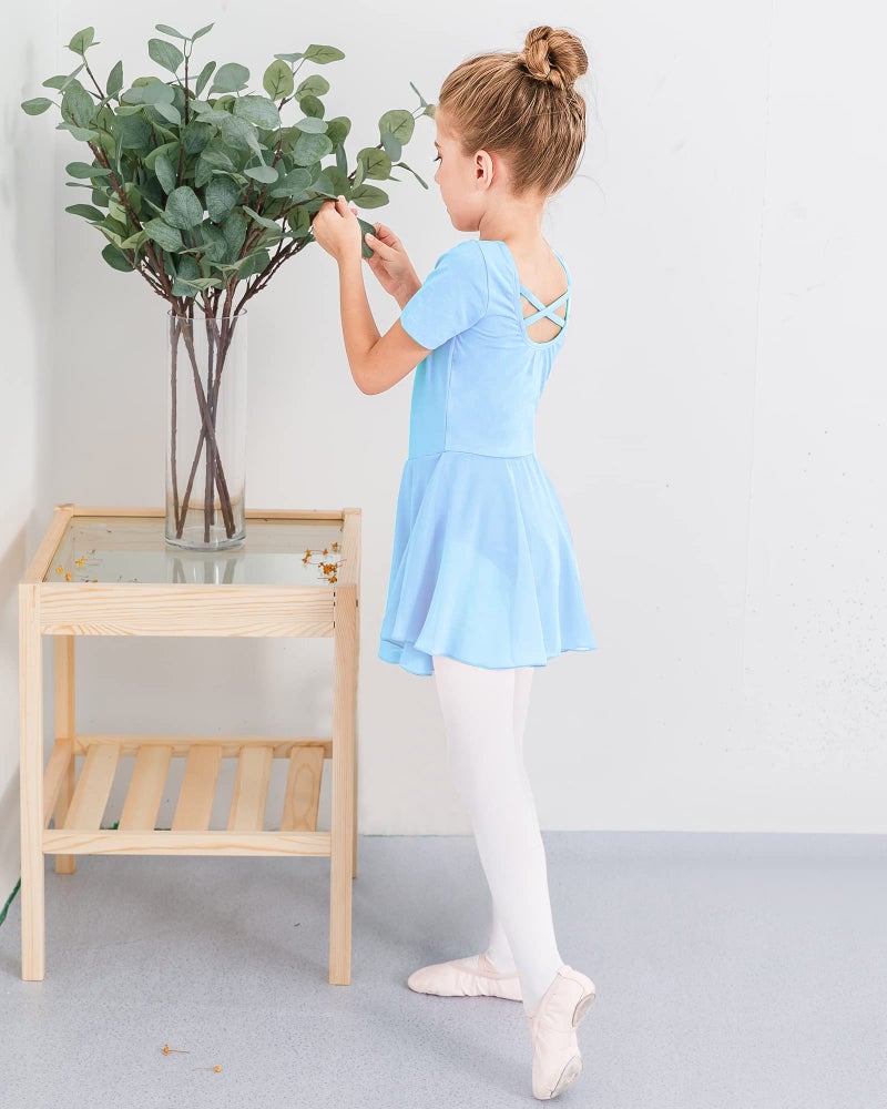 Stelle Ballet Leotards for Girls Dance Leotard with Skirt Toddler Dance Outfits Criss-Cross Back (Blue,4-5 Years) - Image 3