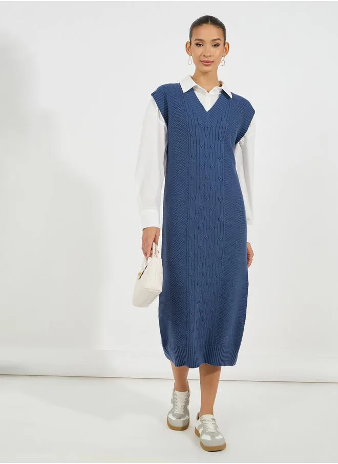 Styli Cable Knit Sweater Midi Dress