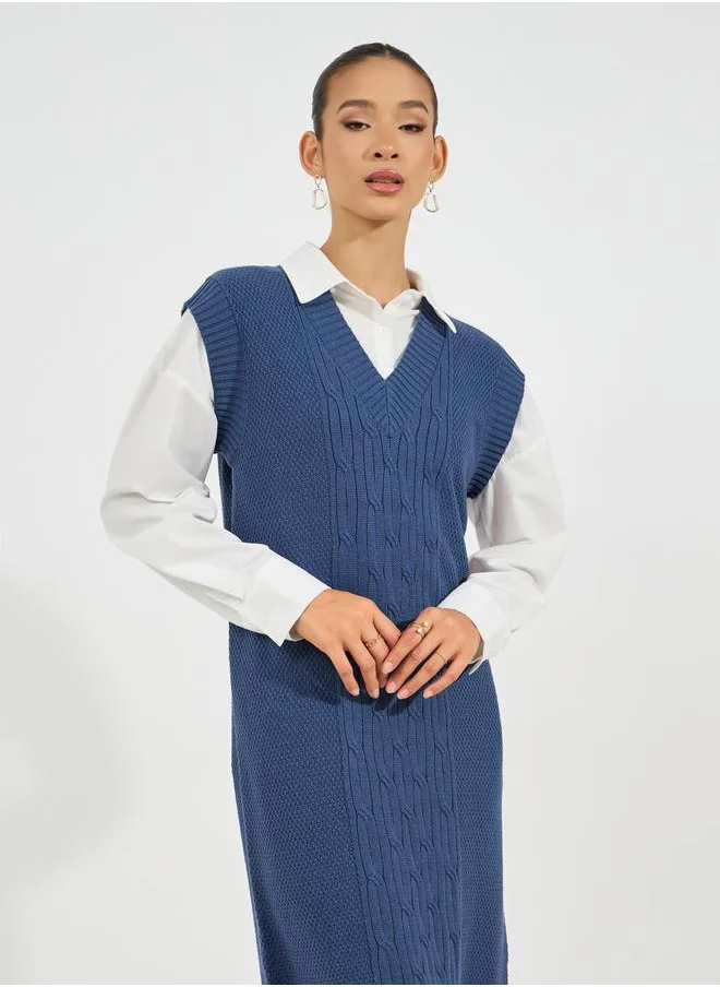 Styli Cable Knit Sweater Midi Dress