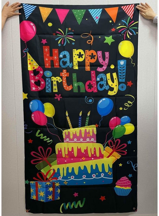 GYA Colorful Kids Birthday Party Door Banner Children Newborn Baby Shower Happy Birthday Background Balloons Candy Bar Gifts Backdrops Kids Celebration Party Decor, Black - Image 3