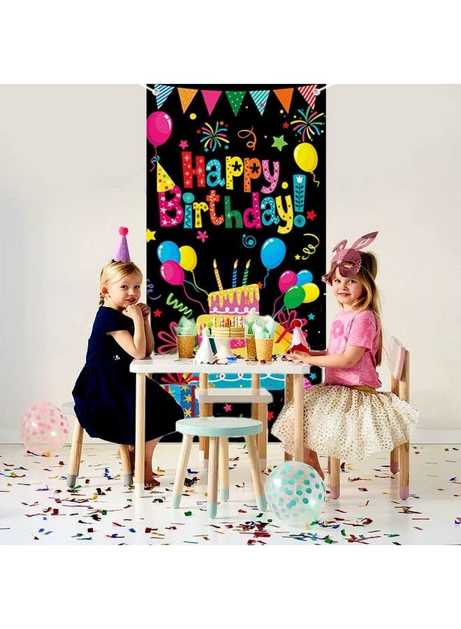 GYA Colorful Kids Birthday Party Door Banner Children Newborn Baby Shower Happy Birthday Background Balloons Candy Bar Gifts Backdrops Kids Celebration Party Decor, Black - Image 2