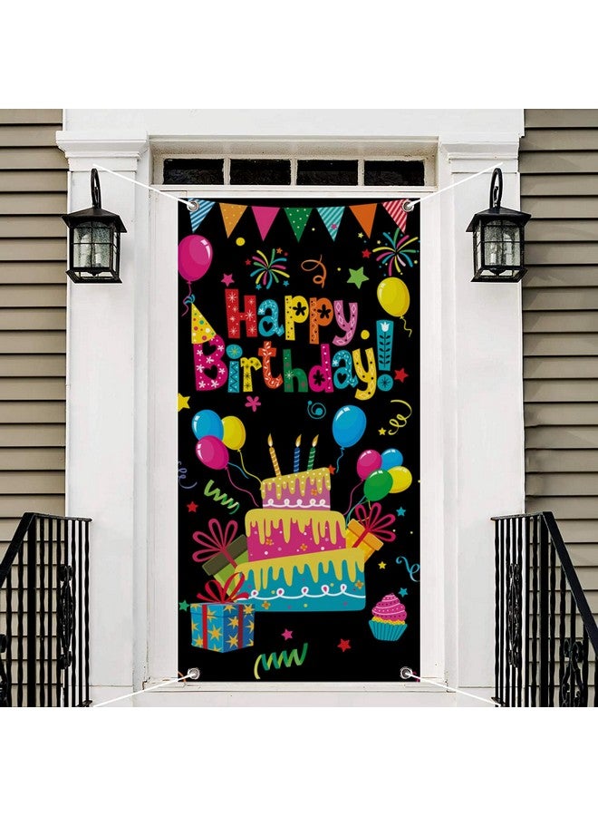 GYA Colorful Kids Birthday Party Door Banner Children Newborn Baby Shower Happy Birthday Background Balloons Candy Bar Gifts Backdrops Kids Celebration Party Decor, Black - Image 1