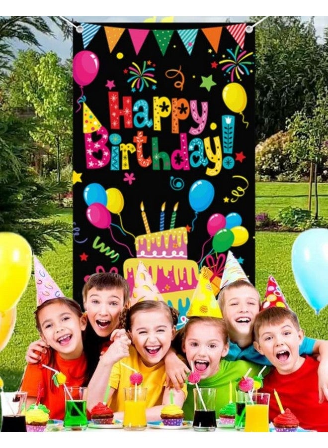 GYA Colorful Kids Birthday Party Door Banner Children Newborn Baby Shower Happy Birthday Background Balloons Candy Bar Gifts Backdrops Kids Celebration Party Decor, Black - Image 5