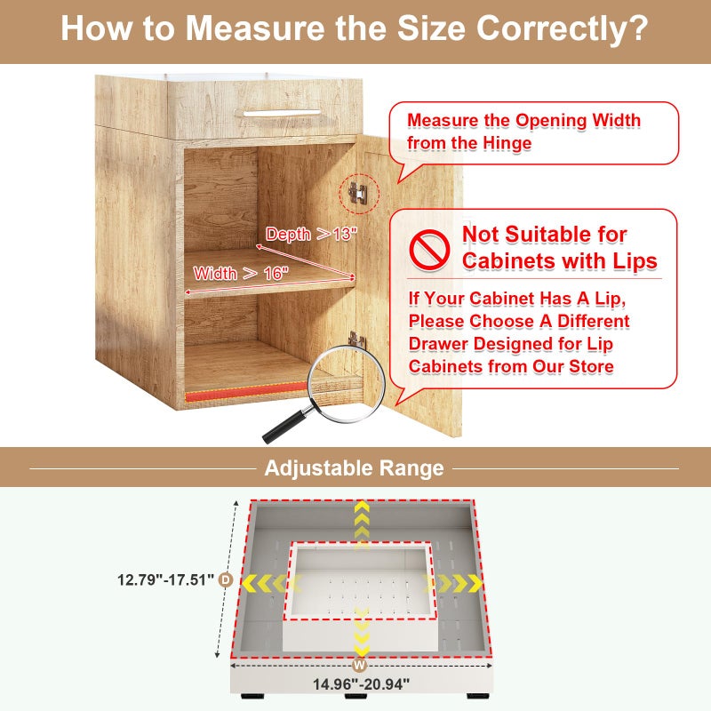 Fokyfok Pull out Cabinet Organizer,Width (16"-21") and Depth (13"-17") Expandable With 3 Rails,No Drill Adjustable Slide out Drawers for Kitchen,Pantry,Adhesive Roll out Shelves,for Cabinets Without Lip,White - Image 2