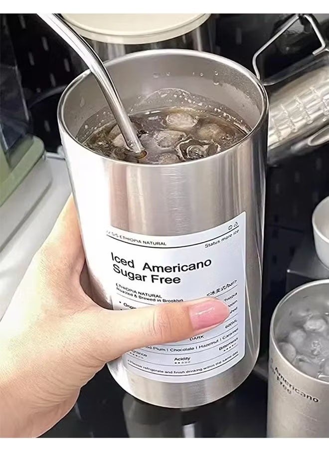 كوب قهوة مثلج سعة 600 مل، كوب قهوة معزول بغطاء، كوب قهوة من الفولاذ المقاوم للصدأ، كوب قهوة مزدوج الجدار مفرغ من الهواء، كوب قهوة حراري ممتاز للسفر للمياه أو الشاي المثلج أو القهوة أو العصائر - Image 5