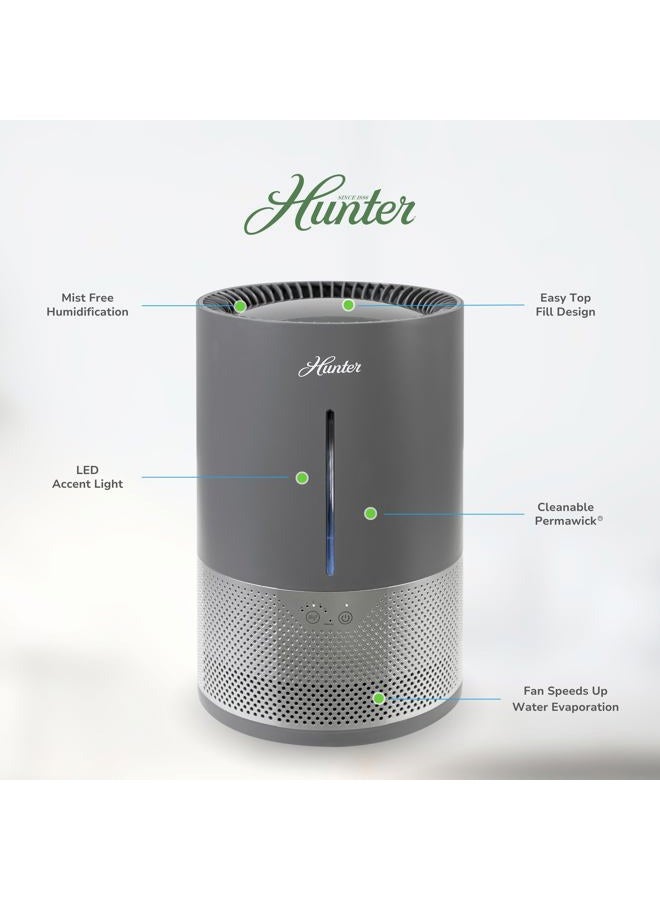 HUNTER HHE150 Hunter Aspire 4.8L Evaporative Humidifier with PermaWick Filter (4.8L) - Remove Contaminants & White Dust for Clean Mist & Air – Medium Humidifier for Home, Bedroom, or Dorm - Graphite - Image 2