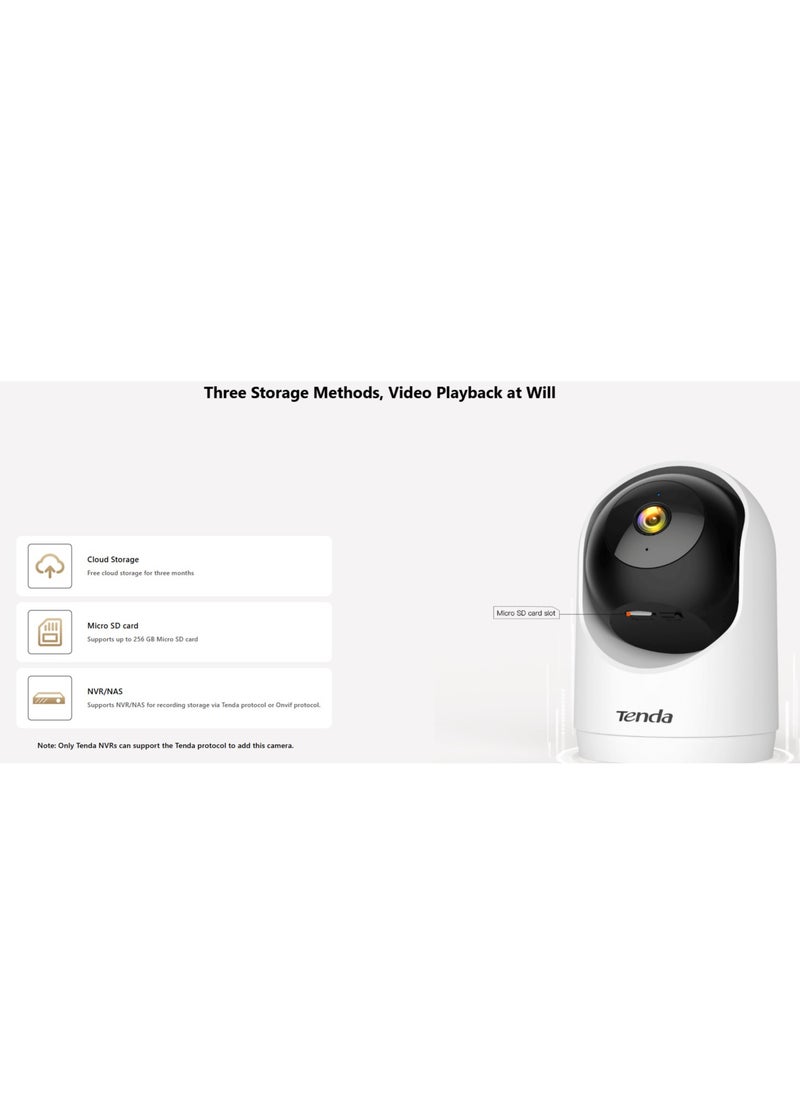 Tenda - TENDA CP3 2K 3MP 360-Degree Smart Wi-Fi Pan And Tilt Camera human detection , smart tracking mic and speaker included in camera , privacy shutter , night vision 1080P - White - Image 1