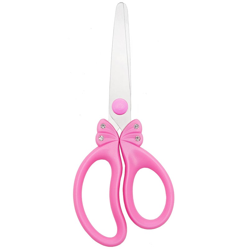 SLEMOON Scissors for Kids Ages 48 Blunt Tip Safety Toddler Scissors Stainless Steel Blades ABS Plastic School Craft Supplies Art Projects Pink Princess Design with Rhinestones