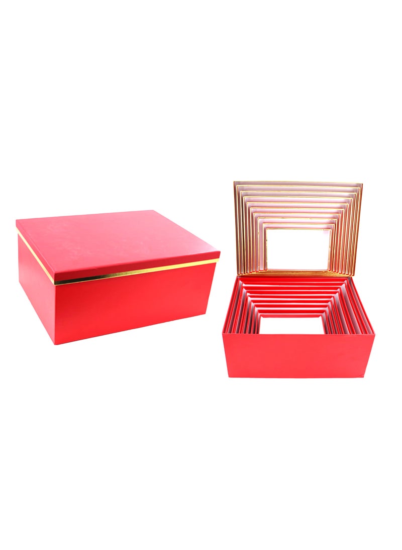 PARTY FUN - Paper Gift Box Set | Elegantly Crafted Packaging Solution for All Occasions | 10 pcs Set - Red - Image 1