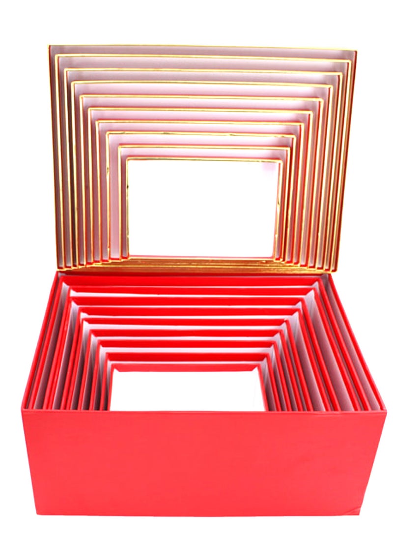 PARTY FUN - Paper Gift Box Set | Elegantly Crafted Packaging Solution for All Occasions | 10 pcs Set - Red - Image 1
