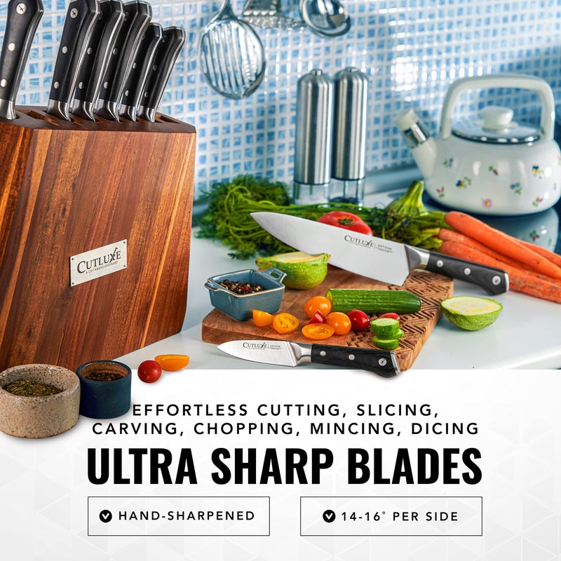 Cutluxe Kitchen Knife Set â€“ 8 Pcs Professional Chef Knife Set with Block â€“ Razor Sharp Knives with Full Tang Design, High Carbon German Steel, Natural Acacia Wood Block â€“ Artisan Series - Image 4