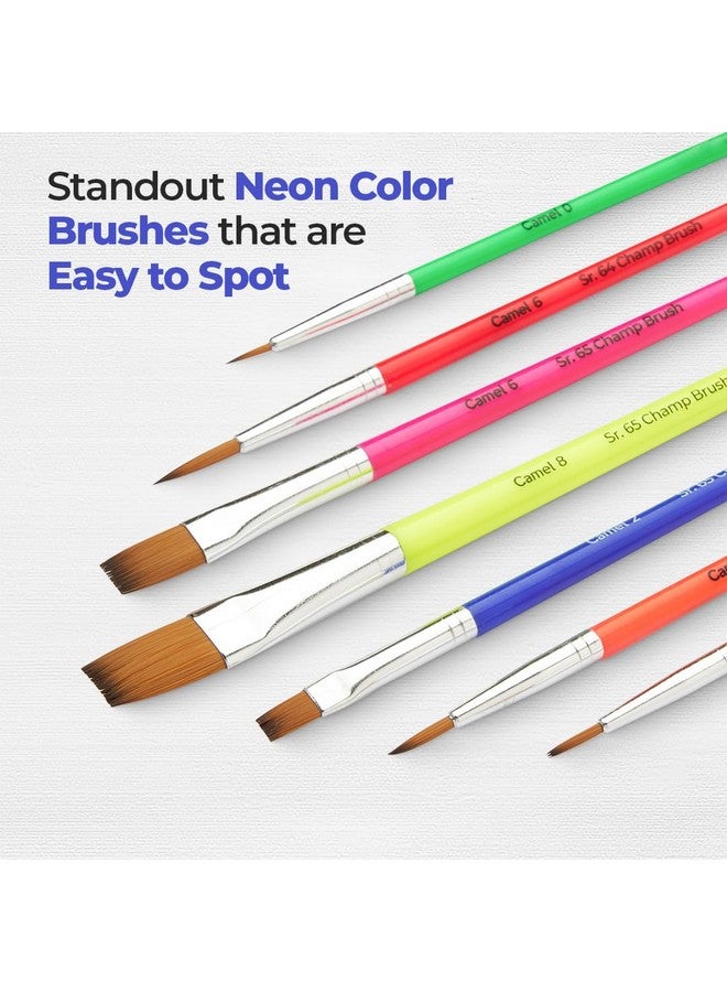 Camel Plastic Champ Brushes Set of 7 | Round & Flat Brushes for Water, Poster & Acrylic Colors | Perfect for Kids, Hobbyists & Artists - Image 2