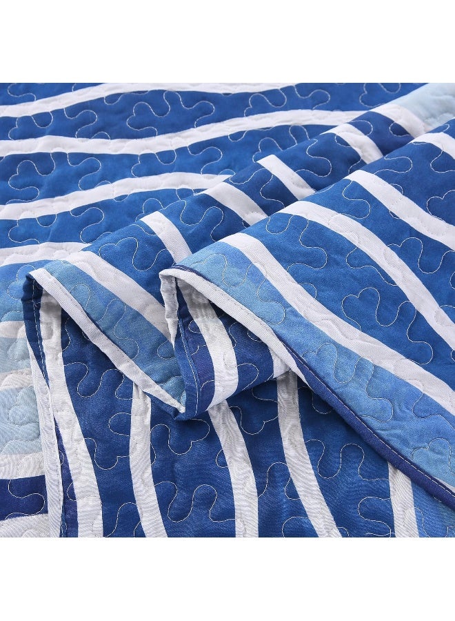 SLPR Blue Wave 2Piece Quilt Set  Twin Size with 1 Sham Coastal Beach House Bedding with Nautical Wave Design for Kids Summer Ocean Waves Quilted Bedspread in Beachy Theme - Image 2