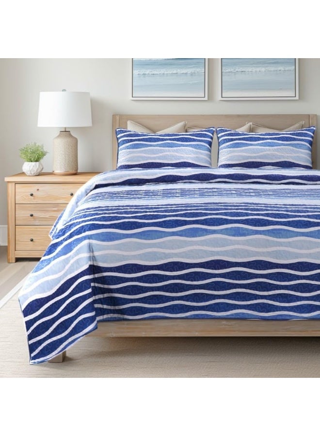 SLPR Blue Wave 2Piece Quilt Set  Twin Size with 1 Sham Coastal Beach House Bedding with Nautical Wave Design for Kids Summer Ocean Waves Quilted Bedspread in Beachy Theme - Image 4