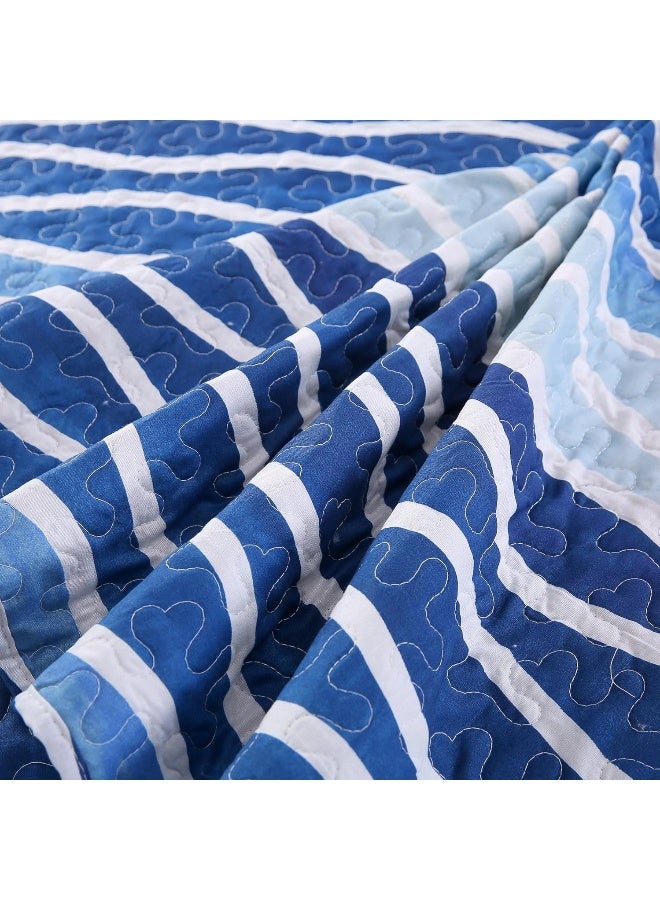 SLPR Blue Wave 2Piece Quilt Set  Twin Size with 1 Sham Coastal Beach House Bedding with Nautical Wave Design for Kids Summer Ocean Waves Quilted Bedspread in Beachy Theme - Image 5