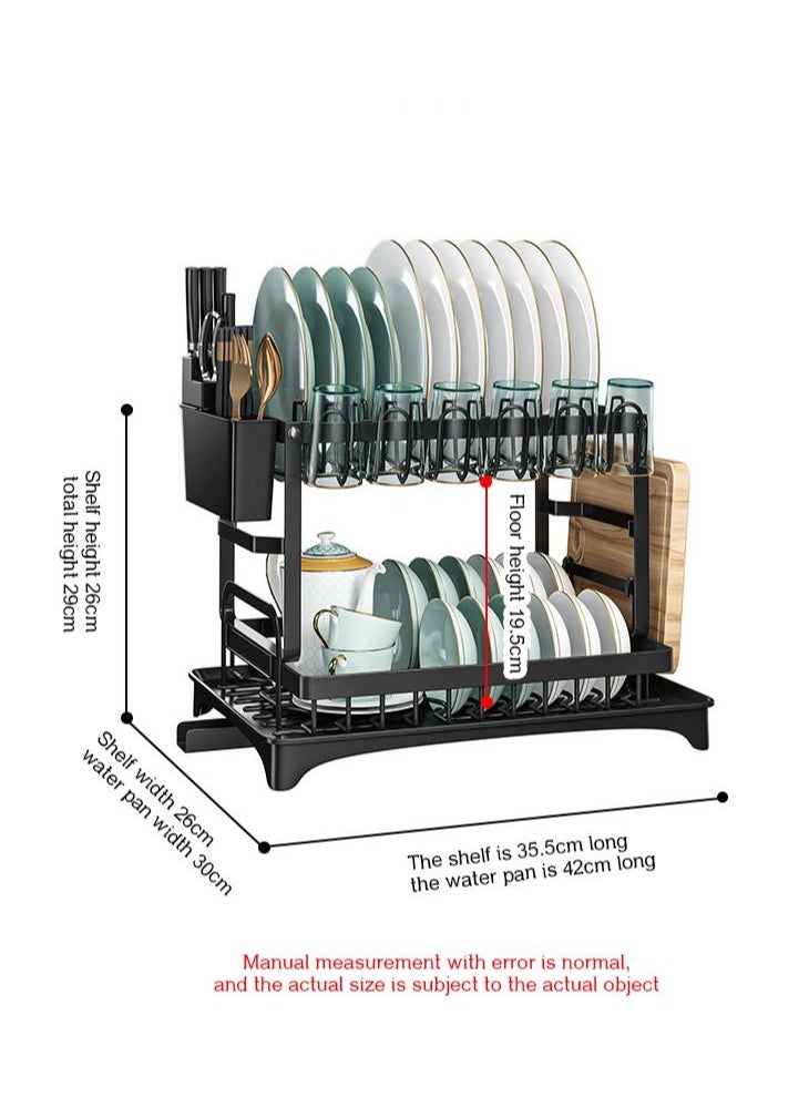 Haidue - 2 Tier Foldable Dish Drying Rack with Utensil Holder & Cutting Board Holder & Drainboard Tray, Rotatable Drainage System Scratch Resistant Frosted Baking Process Coatings, Large Black UK86279 - Image 1